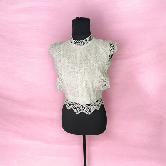 SHEIN‎ White Lace Ruffle Crop Top sz small - Picture 3 of 9